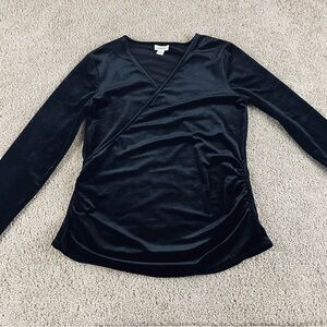 Sundance Velour Top Women’s Medium Black Wrap Ruched Sides Goth Emo 321